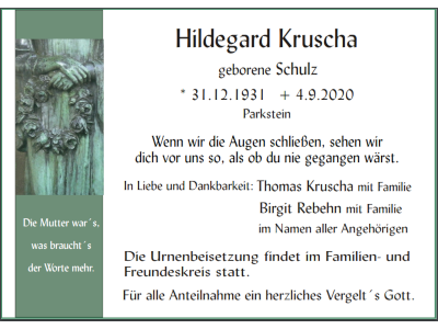 Traueranzeige Hildegard Kruscha, Parkstein
