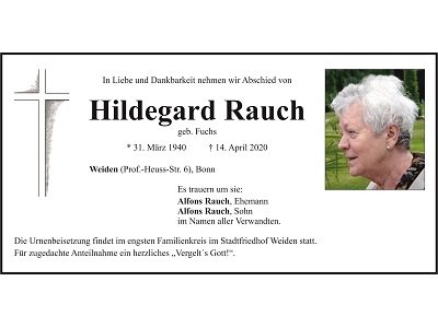 Traueranzeige Hildegard Rauch, Weiden