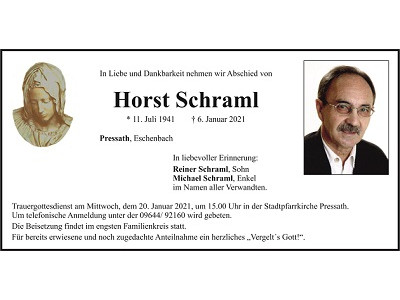 Traueranzeige Horst Schraml, Pressath