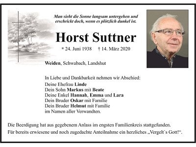 Traueranzeige Horst Suttner, Weiden
