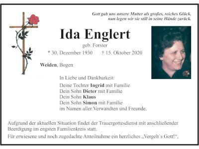 Traueranzeige Ida Englert, Weiden
