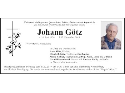 Traueranzeige Johann Götz, Wiesendorf