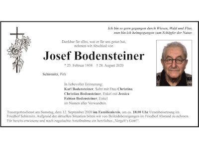 Traueranzeige Josef Bodensteiner, Schirmitz