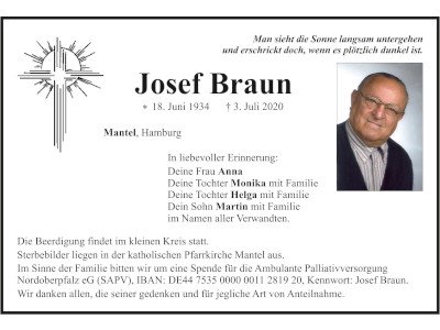 Traueranzeige Josef Braun, Mantel