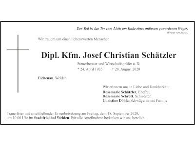 Traueranzeige Josef Christian Schätzler, Eichenau