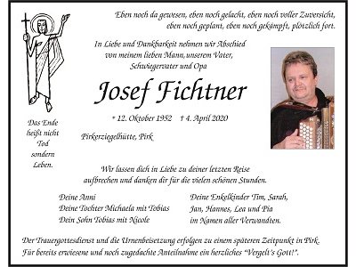 Traueranzeige Josef Fichtner, Pirk