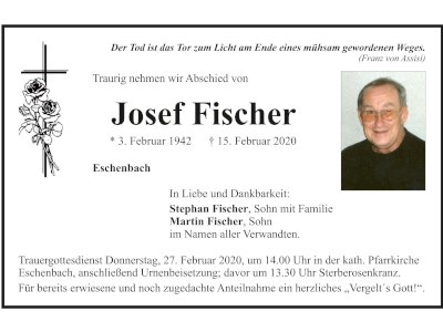Traueranzeige Josef Fischer, Eschenbach