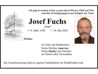 Traueranzeige Josef Fuchs, Weiden