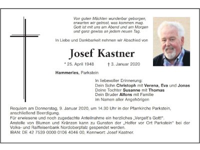 Traueranzeige Josef Kastner, Hammerles