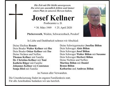Traueranzeige Josef Kellner, Püchersreuth