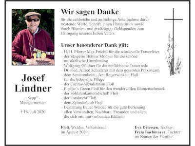 Danksagung Josef Lindner, Floß