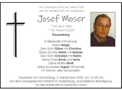 Traueranzeige Josef Moser, Flossenbürg