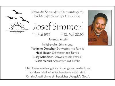 Traueranzeige Josef Simmerl, Altenparkstein