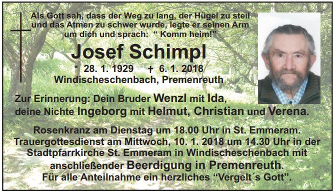 Traueranzeige Josef Schimpl, Windischeschenbach