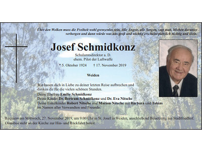 Traueranzeige Josef Schmidkonz, Weiden
