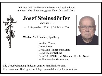 Traueranzeige Josef Steinsdörfer, Weiden