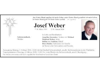 Traueranzeige Josef Weber, Schwarzenbach