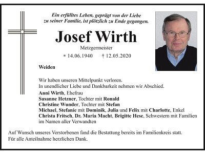 Traueranzeige Josef Wirth, Weiden