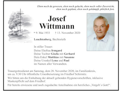 Traueranzeige Josef Wittmann, Leuchtenberg