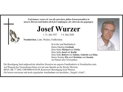 Traueranzeige Josef Wurzer, Neunkirchen