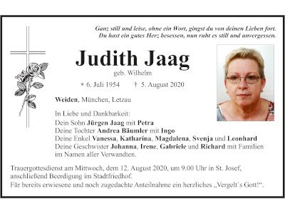 Traueranzeuge Judith Jaag, Weiden