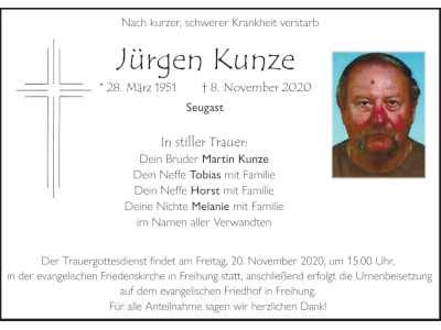 Traueranzeige Jürgen Kunze, Seugast