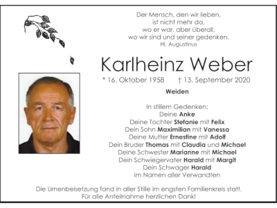 Traueranzeige Karlheinz Weber, Weiden