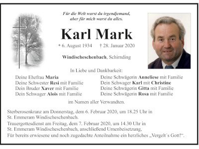 Traueranzeige Karl Mark, Windischeschenbach