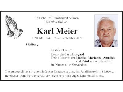 Traueranzeige Karl Meier, Plößberg