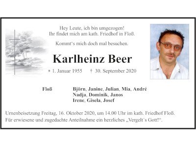 Traueranzeige Karlheinz Beer, Floß