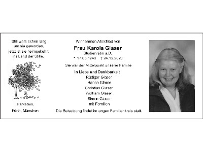 Traueranzeige Karola Glaser, Parkstein
