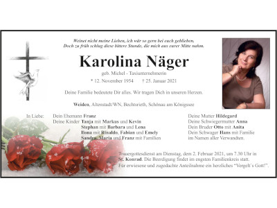 Traueranzeige Karolin Näger, Weiden