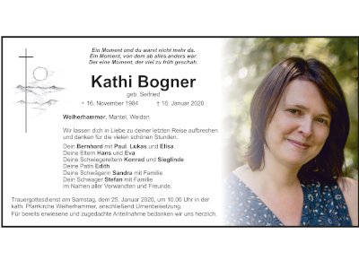 Traueranzeige Kathi Bogner, Weiherhammer