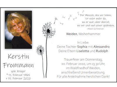 Traueranzeige Kerstin Frommann, Weiden
