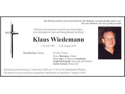 Traueranzeige Klaus Wiedemann, Neunkirchen