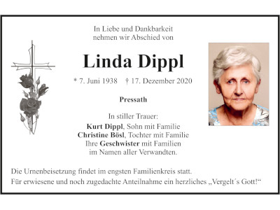 Traueranzeige Linda Dippl, Pressath