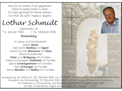 Traueranzeige Lothar Schmidt, Flossenbürg