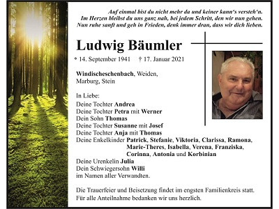 Traueranzeige Ludwig Bäumler, Windischeschenbach
