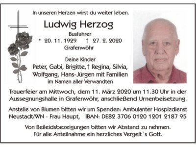 Traueranzeige Ludwig Herzog, Grafenwöhr