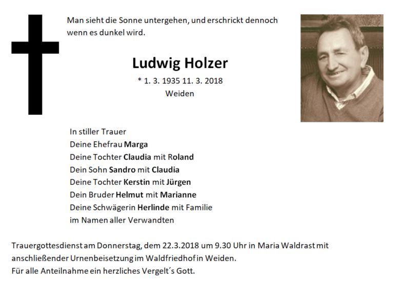 Traueranzeige Ludwig Holzer, Weiden