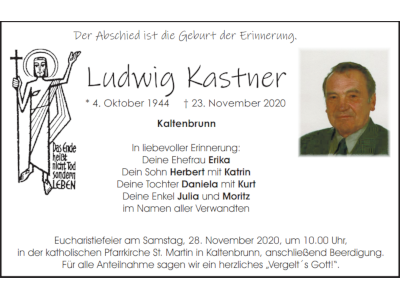 Traueranzeige Ludwig Kastner, Kaltenbrunn