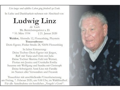 Traueranzeige Ludwig Linz, Weiden
