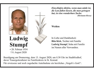 Traueranzeige Ludwig Stumpf, Weiden