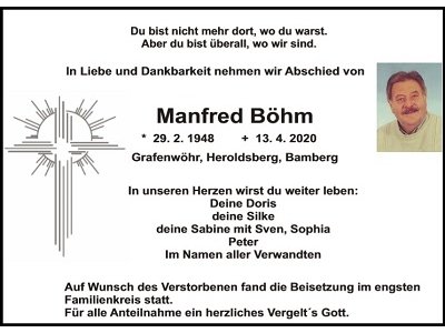 Traueranzeige Manfred Böhm, Grafenwöhr