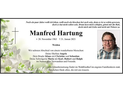 Traueranzeige Manfred Hartung, Weiden