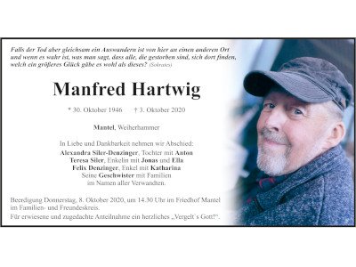 Traueranzeige Manfred Hartwig, Mantel