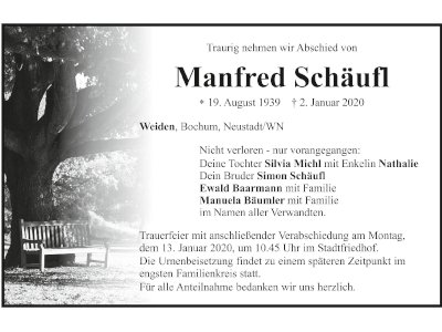 Traueranzeige Manfred Schäufl, Weiden