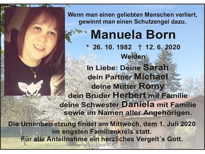 Traueranzeige Manuela Born, Weiden