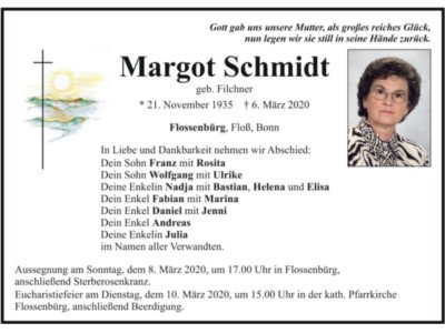 Traueranzeige Margot Schmidt, Flossenbürg