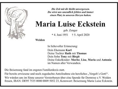 Traueranzeige Maria Luise Eckstein, Weiden